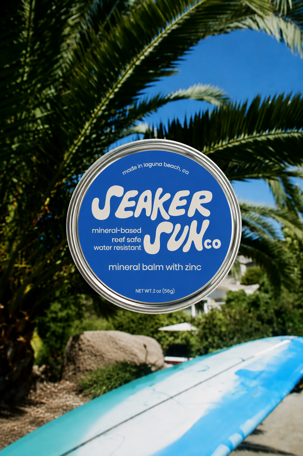 Seaker Sun Co mineral zinc oxide sun balm in recyclable metal tin – reef-safe, 4-ingredient formula